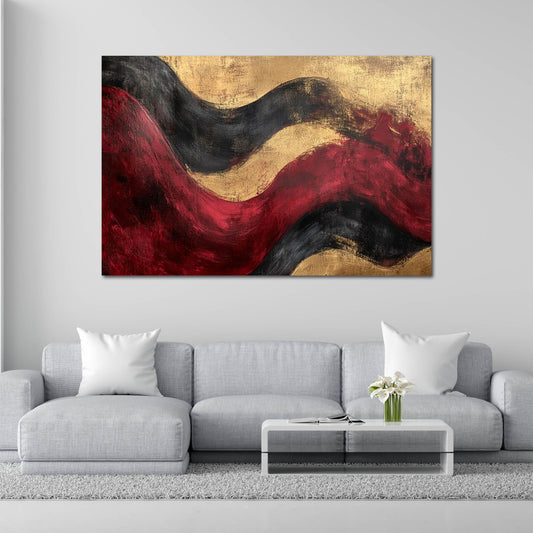 Astratto onde rosse nere su sfondo oro quadro