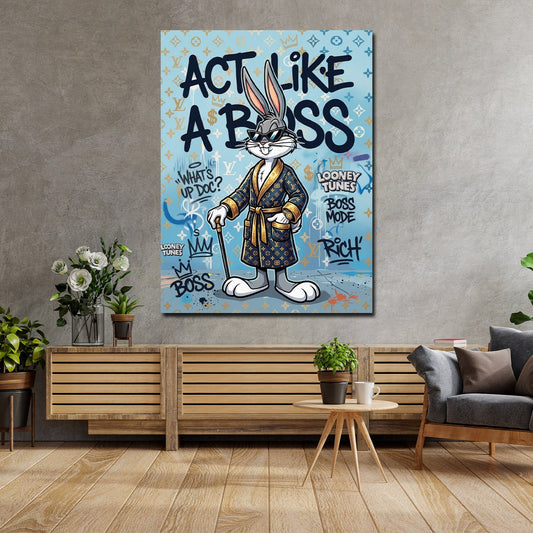 Quadro coniglio Act Like a Boss Pop Art in ufficio