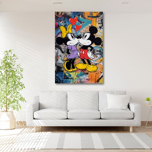 Coppia di topi innamorati con cuori rossi in Pop Art quadro