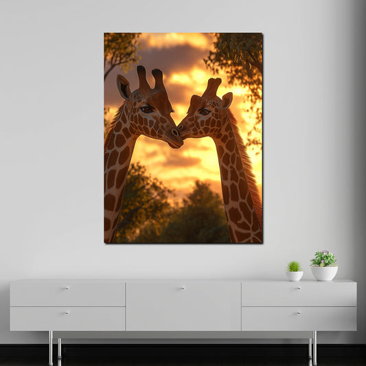 Giraffe tramonto amore coppia quadro