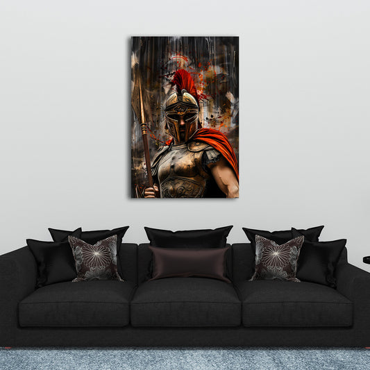 Guerriero spartano lancia mantello rosso epica quadro