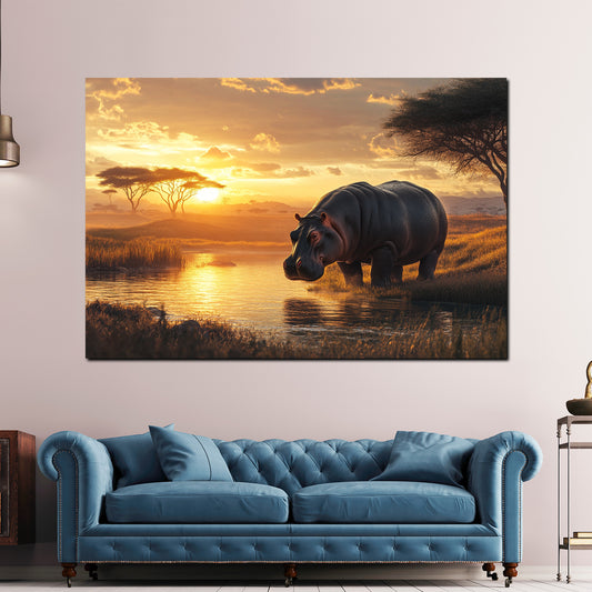 Ippopotamo paesaggio africano tramonto quadro