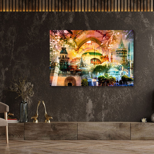 Istanbul arte pop moschee architettura colori orientali quadro