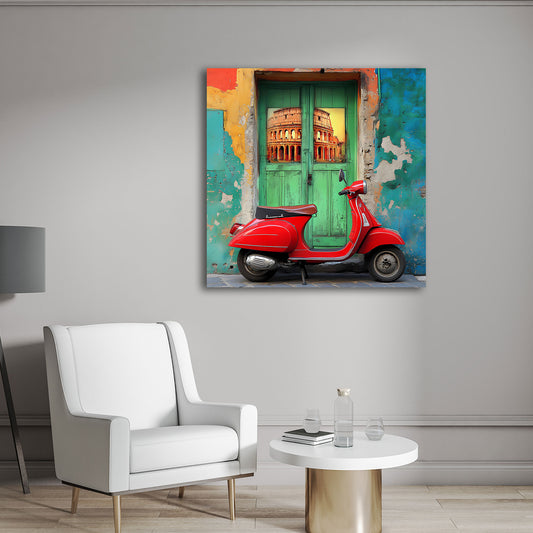 Italia vespa rossa muro colorato colosseo finestra quadro