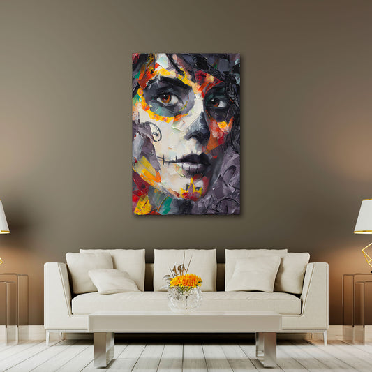 La Catrina ritratto viso colorato pennellate forti quadro