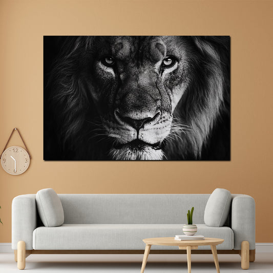 Leone bianco e nero ritratto maestoso quadro