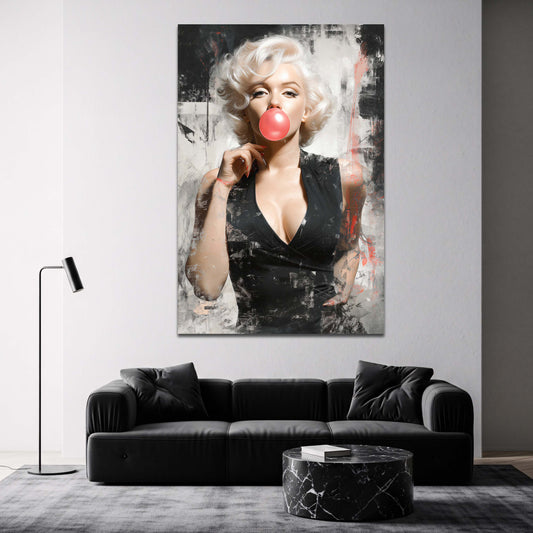 Marilyn con bolla di gomma rosa e accenti rossi quadro