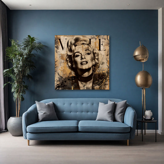 Marilyn ritratto vintage in seppia con arte astratta quadro