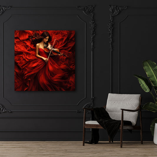 Musica arte donna violino vestito rosso quadro