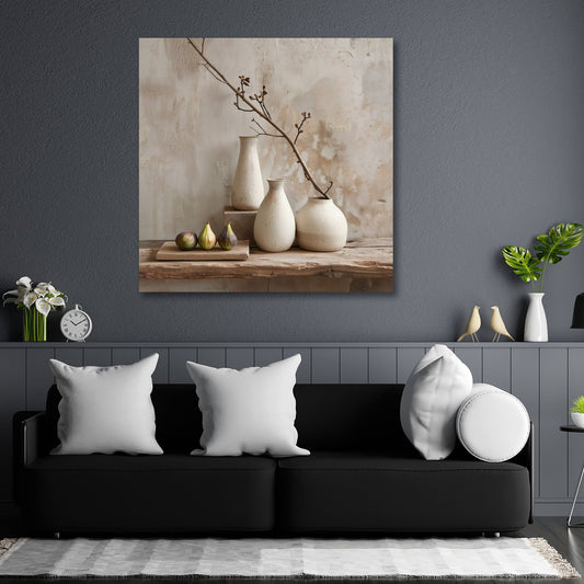 Natura morta minimalista vasi con colori intensi quadro