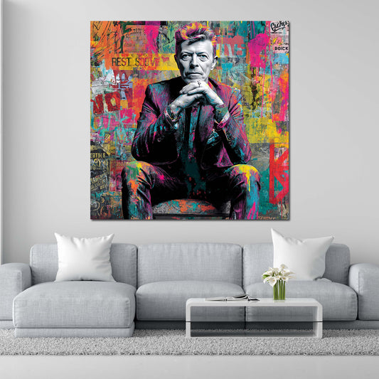 Pop Art Bowie ritratto elegante con sfondo colorato quadro
