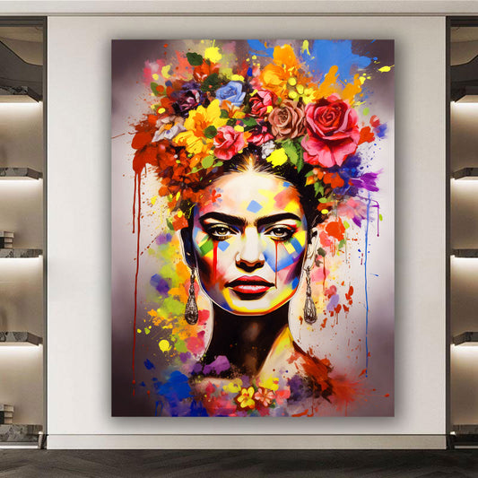 Quadro astratto frida con fiori e colori vivaci in stile Pop Art