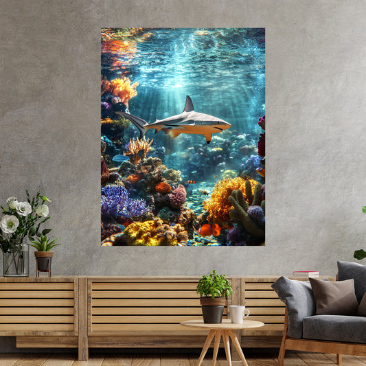Squalo tropicale in acque limpide con luce marina quadro