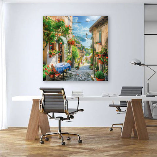 Toscana borgo marino vicolo fiori terrazza quadro