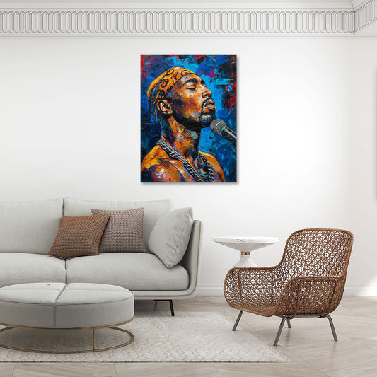 Tupac con microfono in stile Pop Art vivace quadro
