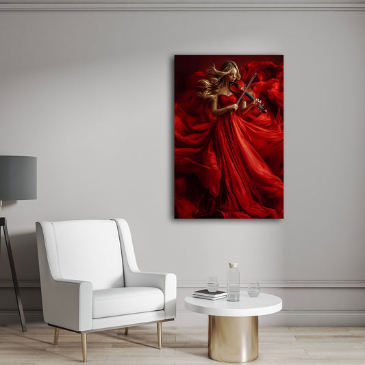 Violino donna vestito rosso armonia eleganza quadro