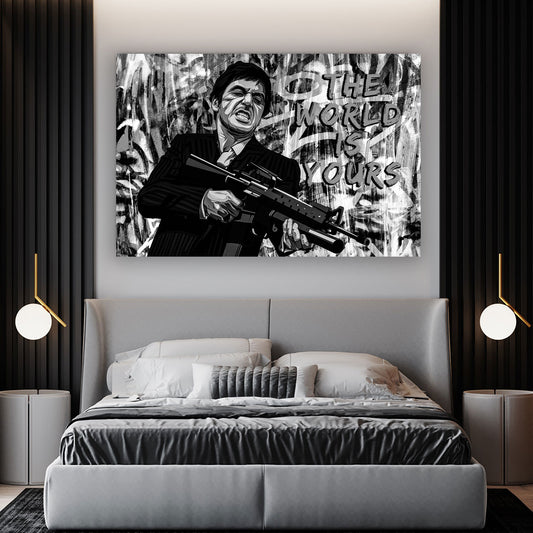 Quadro stampa su tela Scarface Pop Art bianco e nero motivazionale
