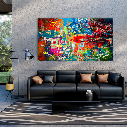 Quadro stampa su tela New York Never Sleeps Times Square Pop Art - Artedinoi