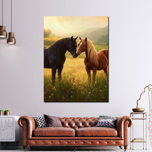 Cavalli al tramonto quadro