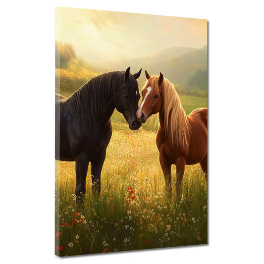 Cavalli al tramonto quadro