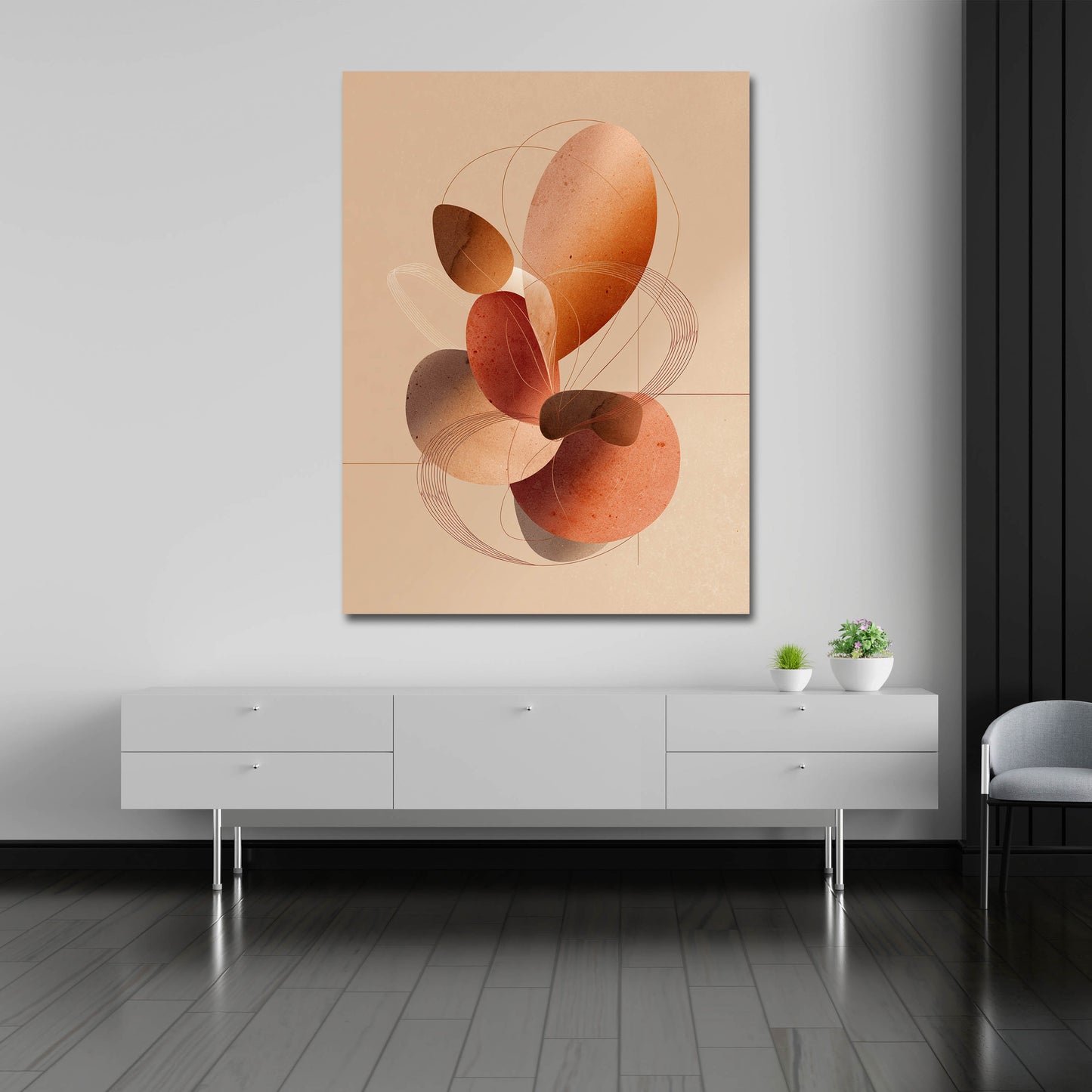 Composizione minimalista toni caldi linee moderne quadro