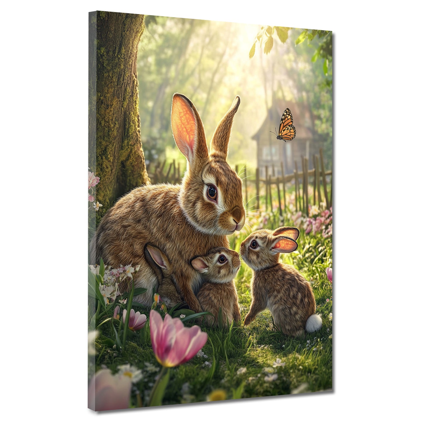 Conigli in un prato fiorito quadro