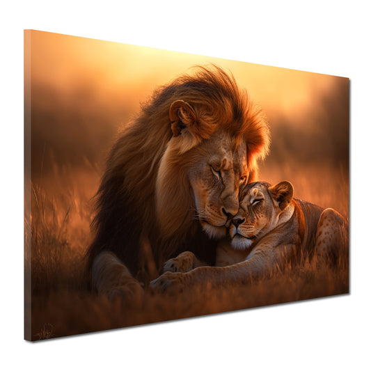 Coppia di leoni tramonto quadro