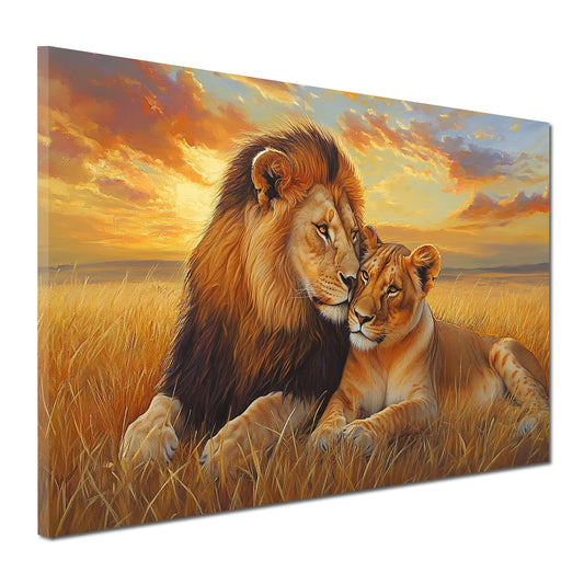 Coppia di leoni tramonto quadro