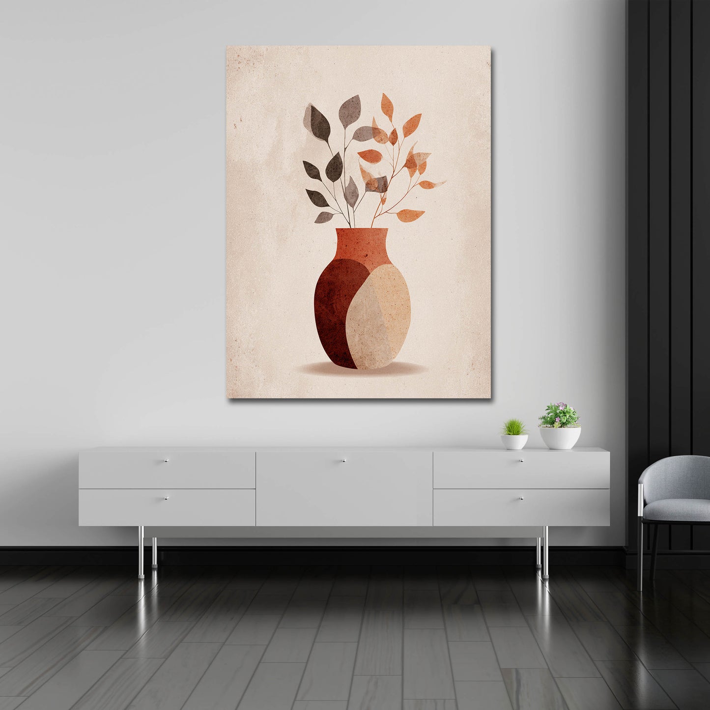 Minimalista Vaso astratto con foglie secche stile boho quadro