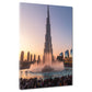 Quadro Dubai Burj Khalifa con fontana al tramonto