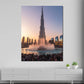 Quadro Dubai Burj Khalifa con fontana al tramonto