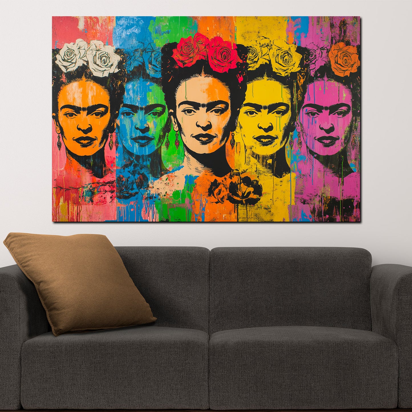 Quadro Frida ripetizione artistica multicolore stile Pop Art