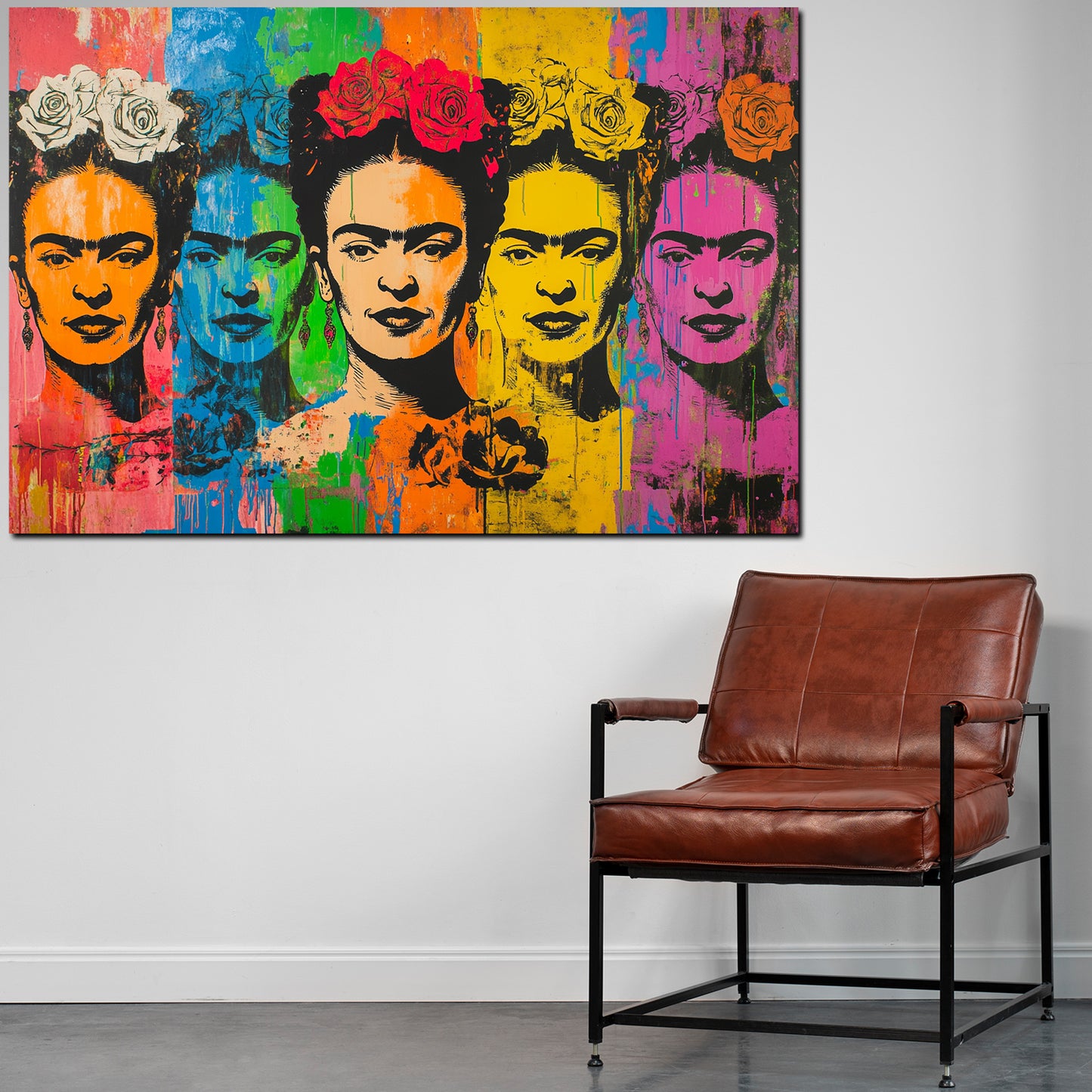 Quadro Frida ripetizione artistica multicolore stile Pop Art