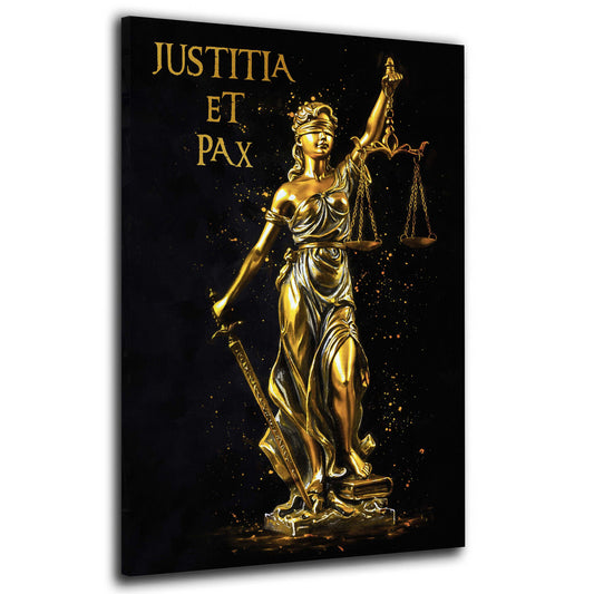 Quadro Justitia statua dorata giustizia eleganza moderno
