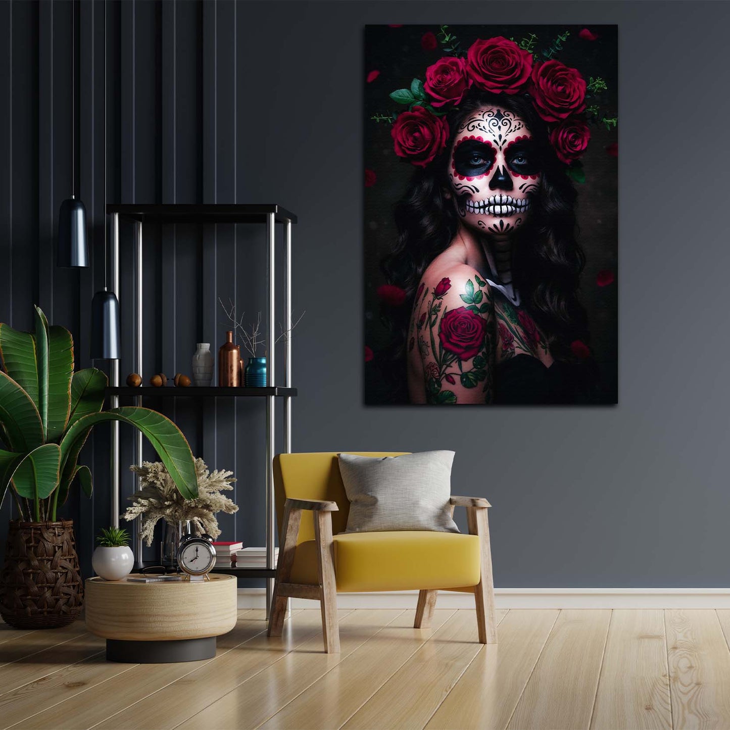 Quadro La Catrina donna mistica teschio rose moderno