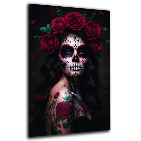 Quadro La Catrina donna mistica teschio rose moderno
