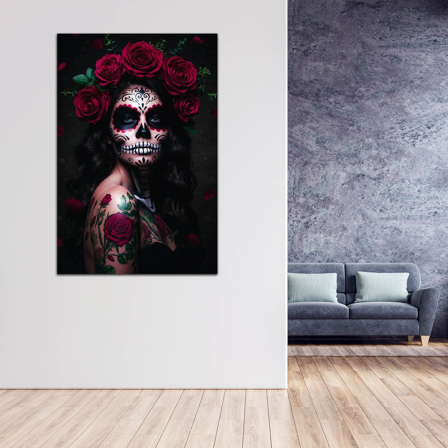 Quadro La Catrina donna mistica teschio rose moderno