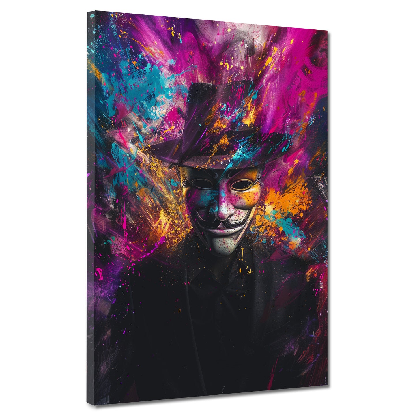 Quadro Pop Art Anonymous con maschera e cappello dai colori vivaci