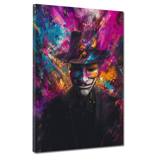Quadro Pop Art Anonymous con maschera e cappello dai colori vivaci