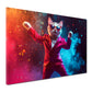 Quadro Pop Art gatto in completo festa colori moderno