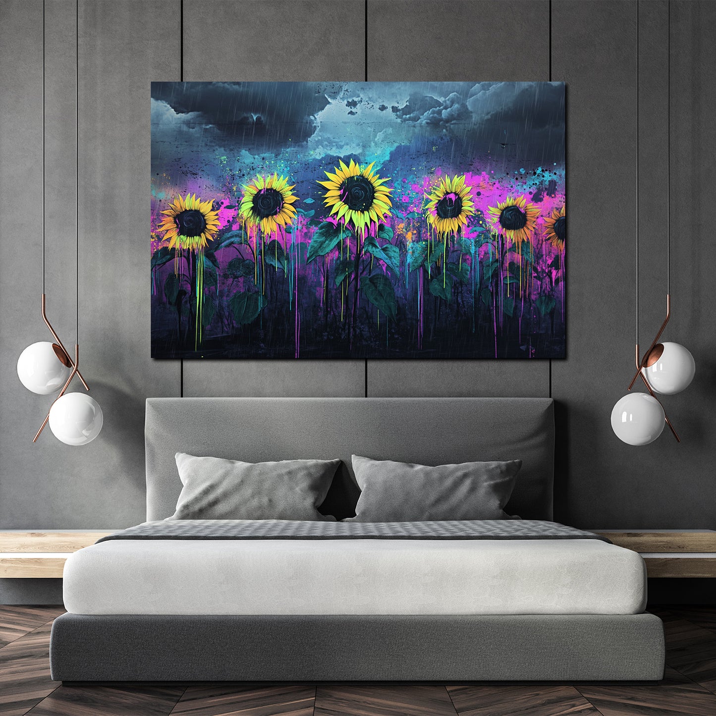 Quadro Pop Art girasoli pioggia colori moderno