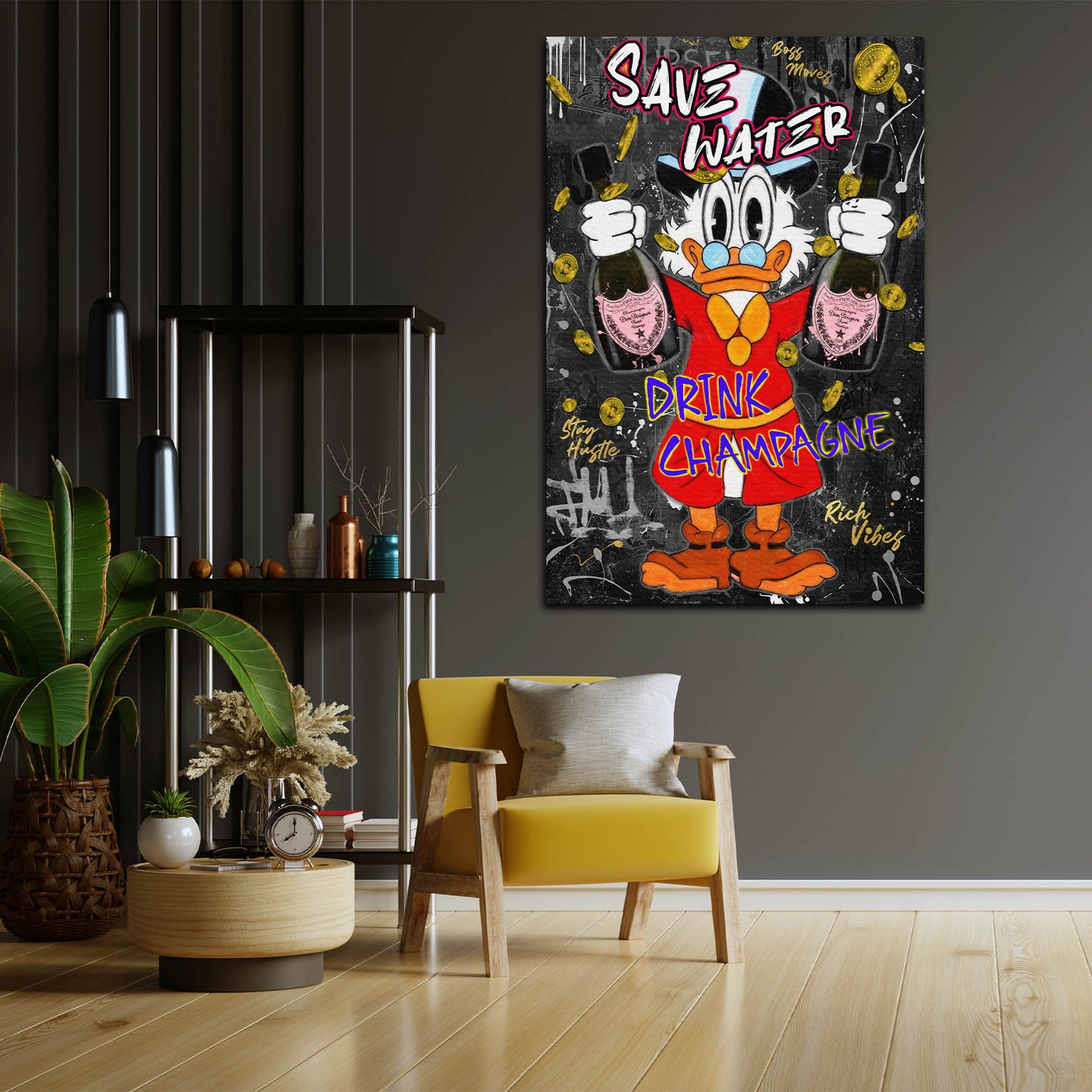 Quadro Pop Art papero Save Water champagne lusso successo