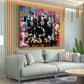 Quadro Scimmie in abito con graffiti pop art e elementi fumettistici