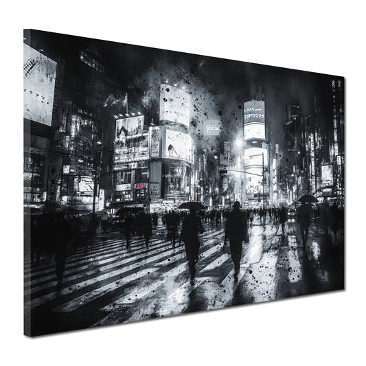 Quadro USA NY città notte pioggia persone moderno