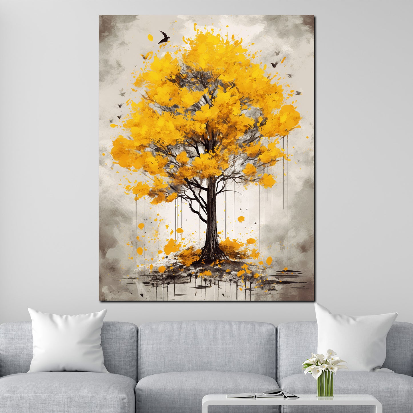Quadro albero autunnale giallo natura arte moderna