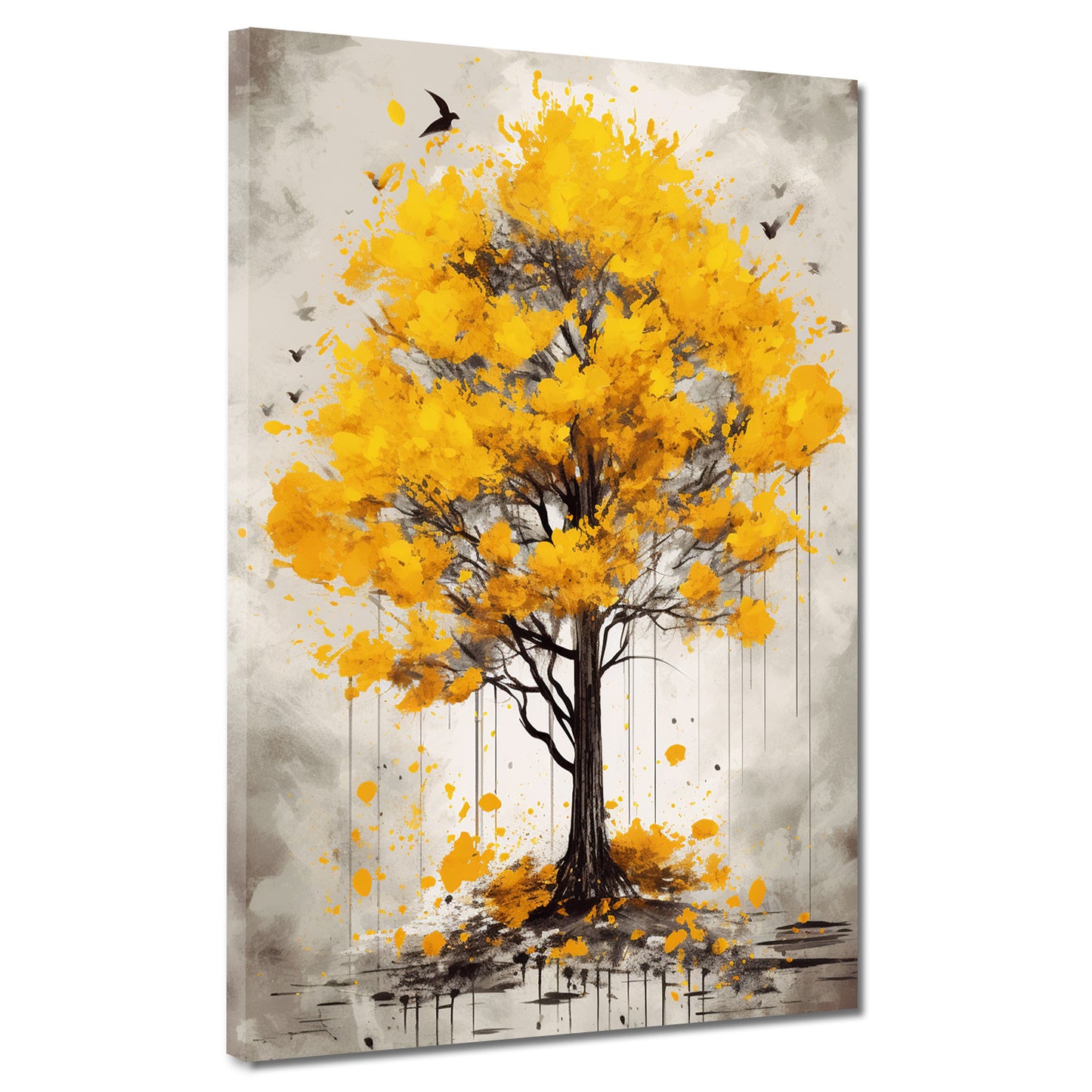 Quadro albero autunnale giallo natura arte moderna