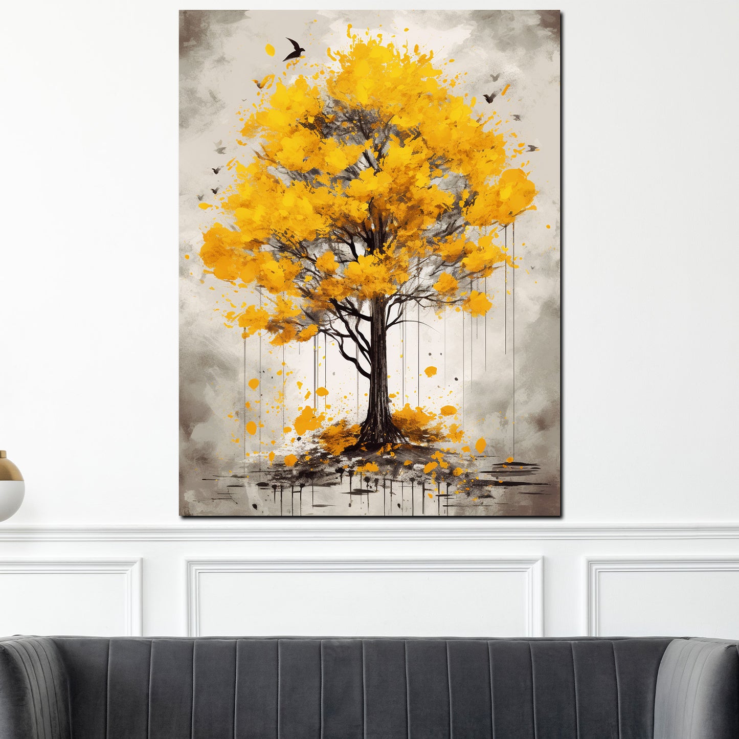 Quadro albero autunnale giallo natura arte moderna