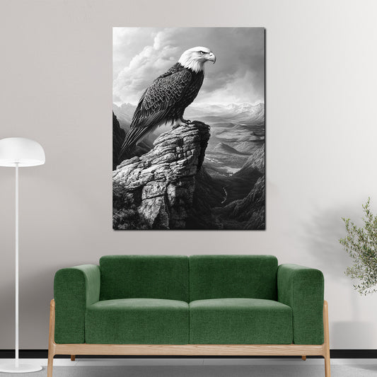 Quadro aquila bianco nero montagna forza eleganza