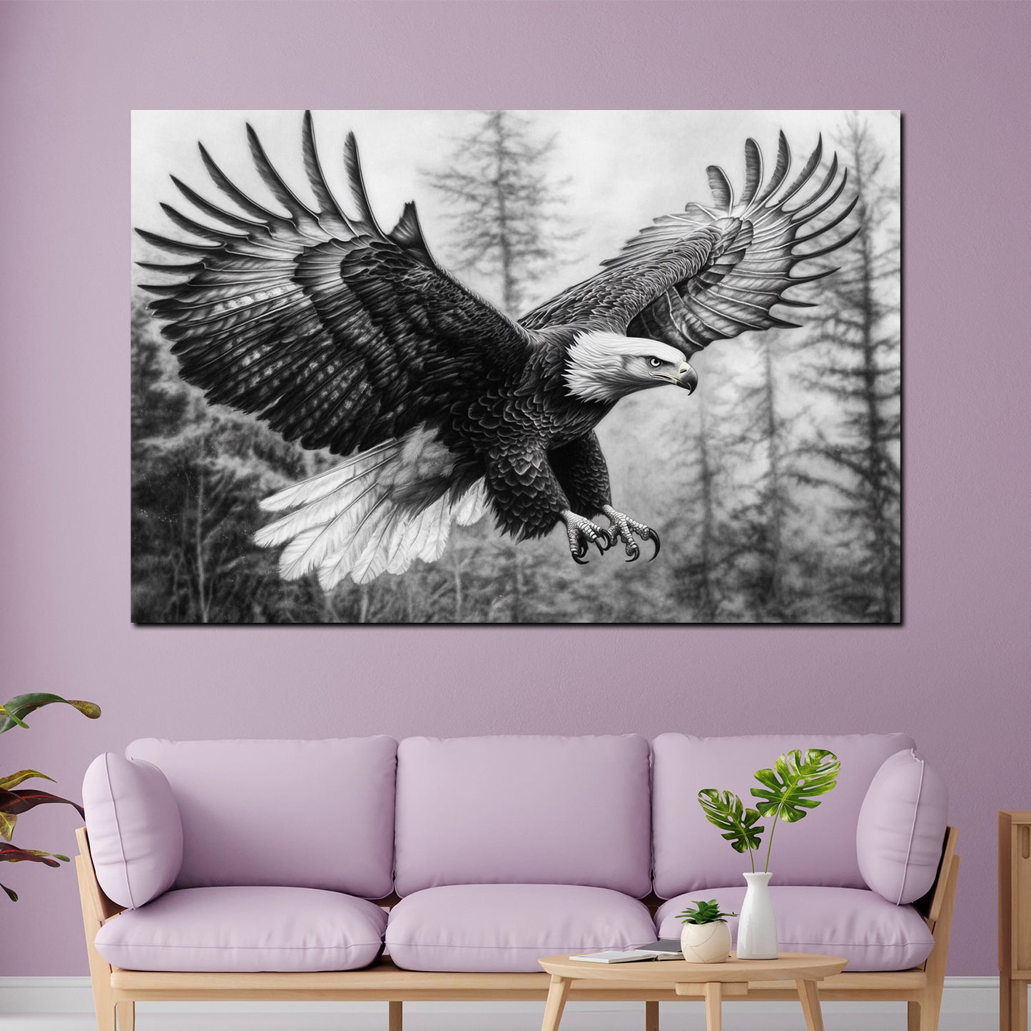 Quadro aquila bianco nero volo potenza libertà natura