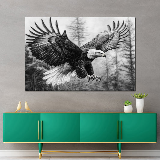 Quadro aquila bianco nero volo potenza libertà natura